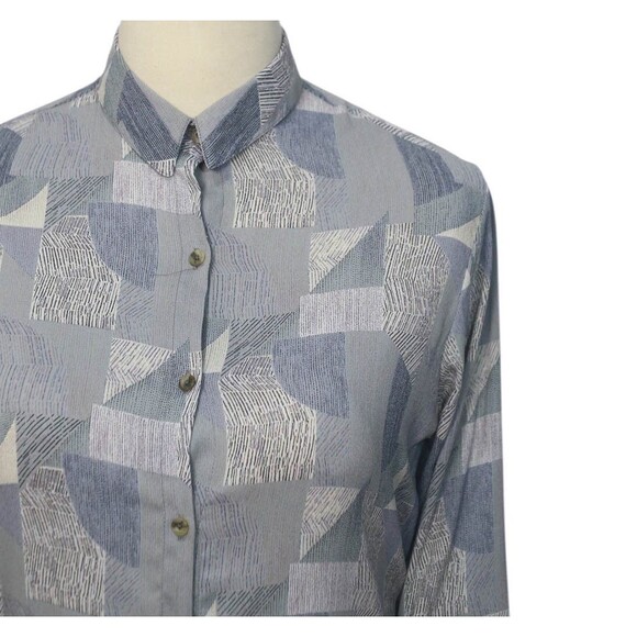 Womens Gray Chiffon Button Up Shirt Medium Abstract Geometric Dressy Blouse - Picture 4 of 7